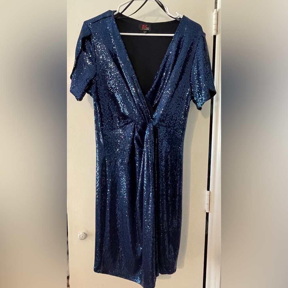JM studio size 14 blue sequin dress